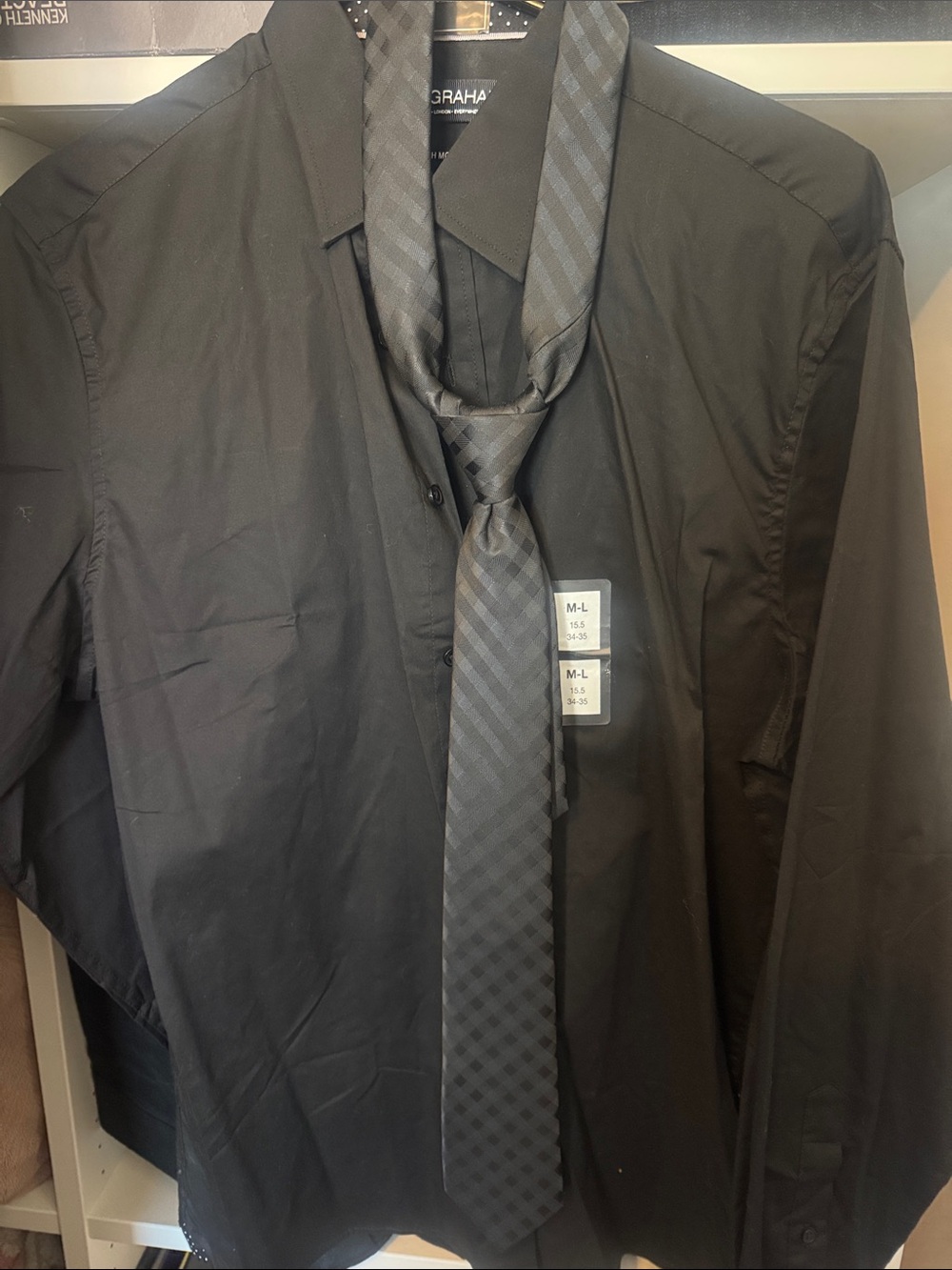 Graham Men's Black Dress Shirt with Matching Patterned Tie